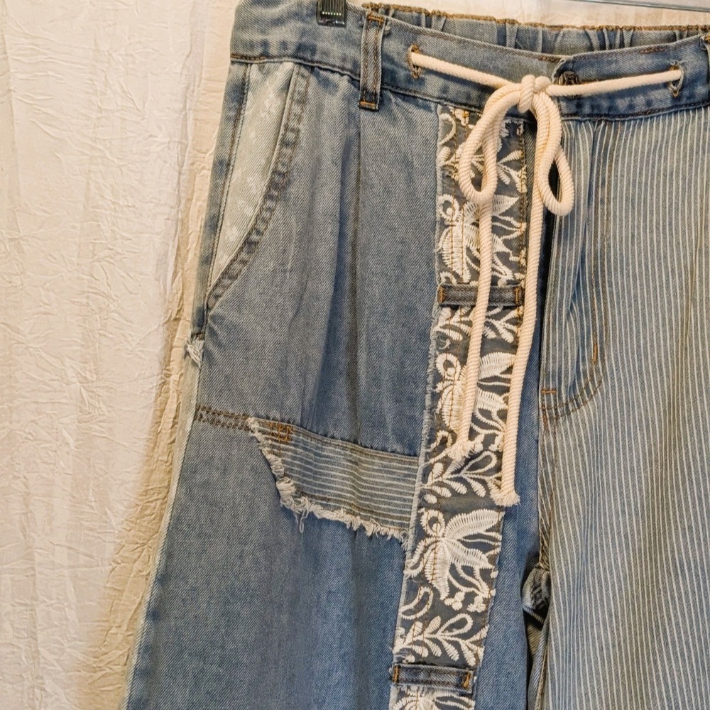Darla Denim Mixed Media Jeans by POL Small Funky Roomy Fit Quirky - Picture 8 of 14